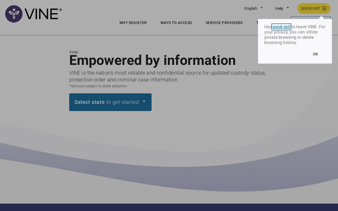 VINELink custody-status search used for Ogle County release notifications