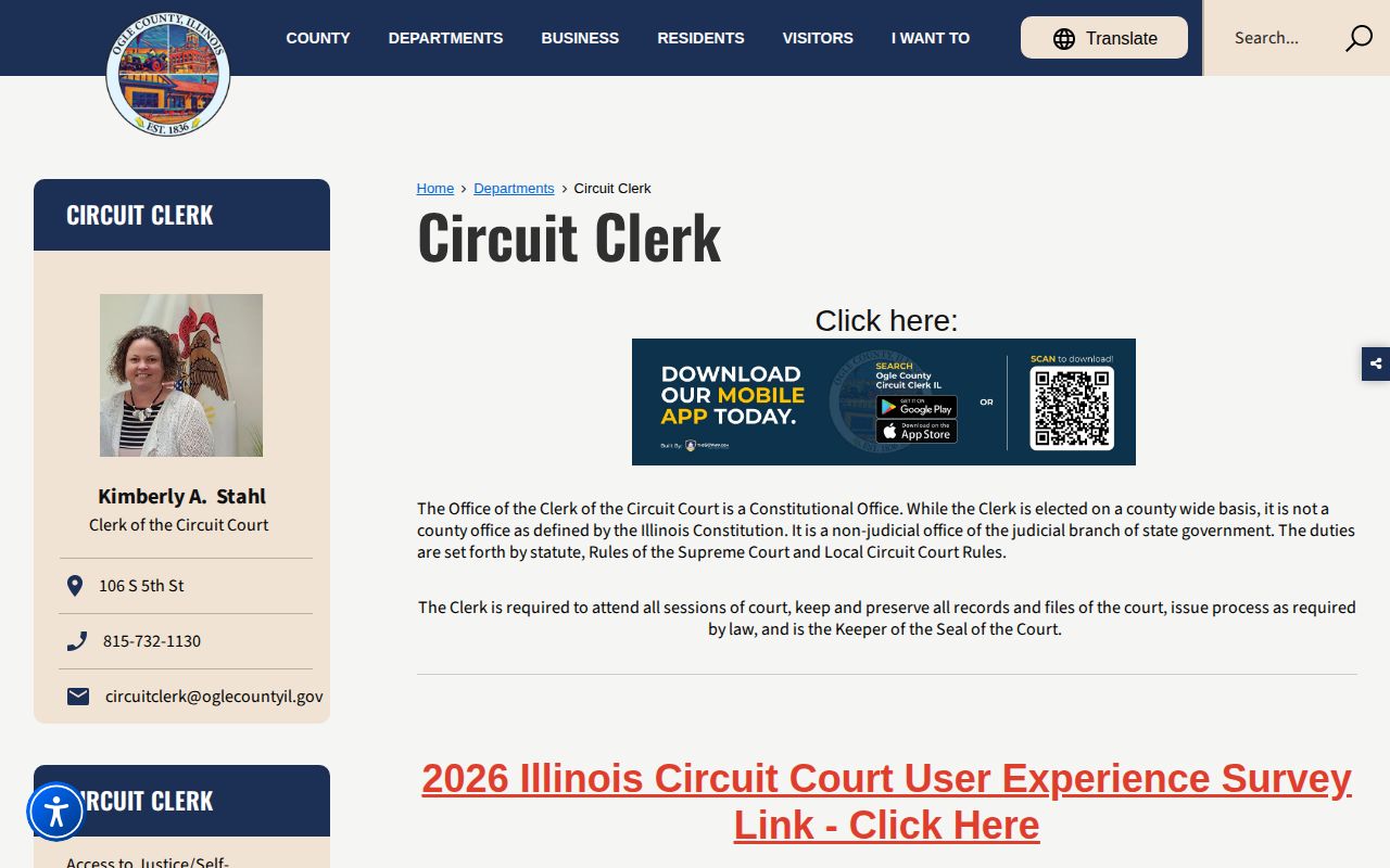Ogle County Circuit Clerk official court contact used for warrant and case questions